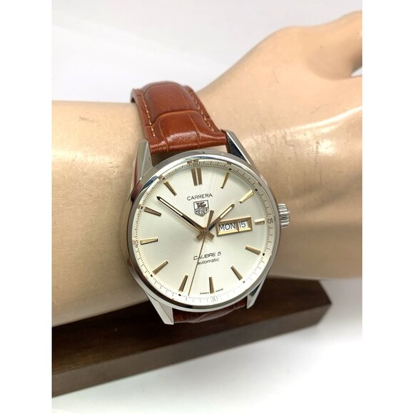 Tag Heuer Carrera Calibre 5 Men's Watch WAR201D-1 Swiss Automatic Brown Leather - Picture 11 of 14